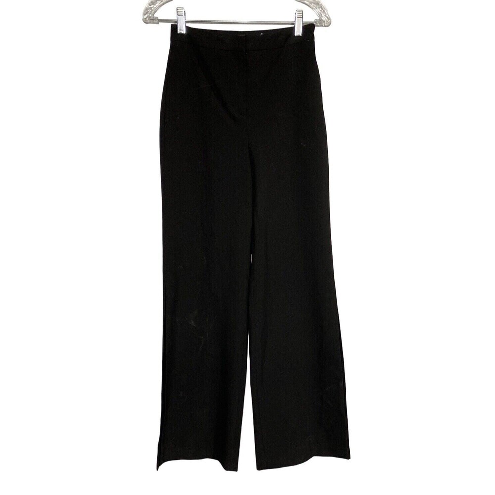 BCBGMaxazria Cooper Pants 0 Solid Black Wide Leg Slit Unique Business Casual